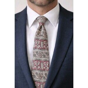 Tie 70s 80s 90s Y2K Mens Arcadia Silk Beige Toupe Green 4 Wide 58 Long